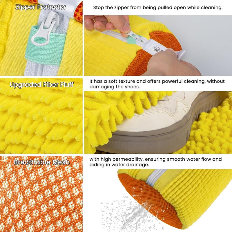 ADEHMDA 2Pcs Shoe Washing Machine Bag, Sneaker Laundry Bag for Washing Machine, Extra Long and Thick Microfibre Fluff, Reusable for Washer and Dryer (2pcs, Yellow-orange) - Image 2